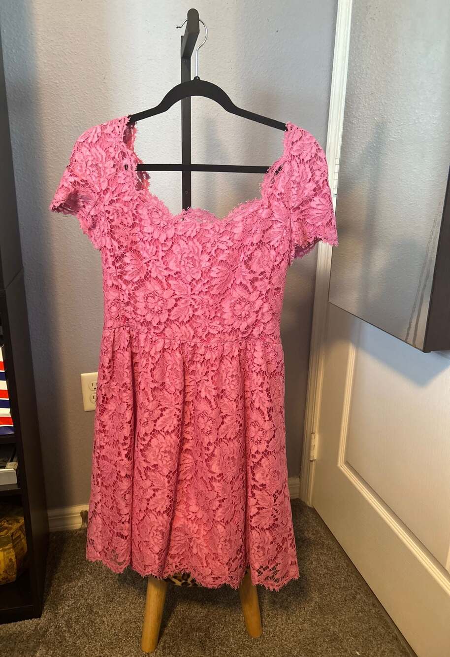 Valentino Pink Guipure Lace Short Sleeve Mini Dress Made in Italy